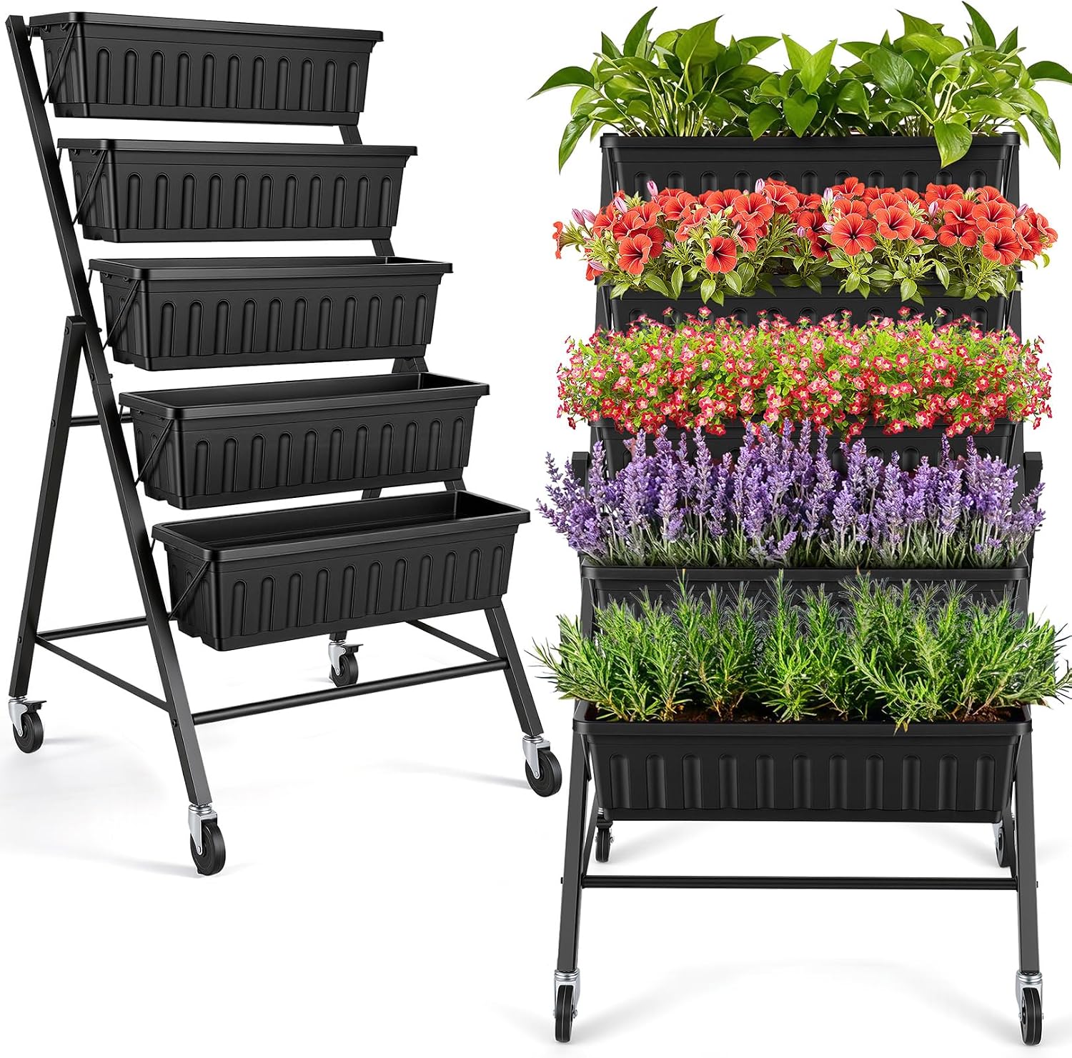 바퀴 달린 수직형 재배대, 5단 높이 조절형 화분 세트 - Vertical Planter 리뷰 및 가격
